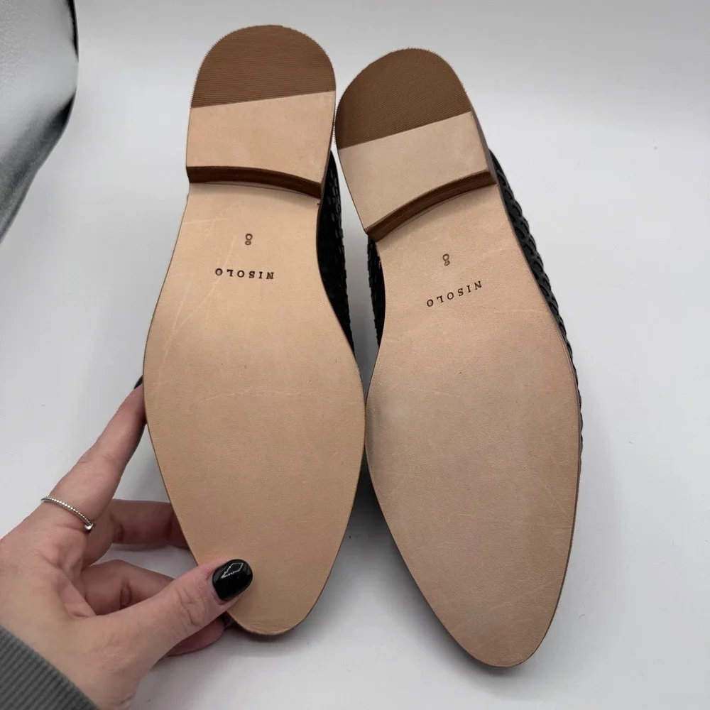Nisolo Ama Woven Mule Black Leather Pointed Toe Slides Women's 8 New in Box - Picture 3 of 6